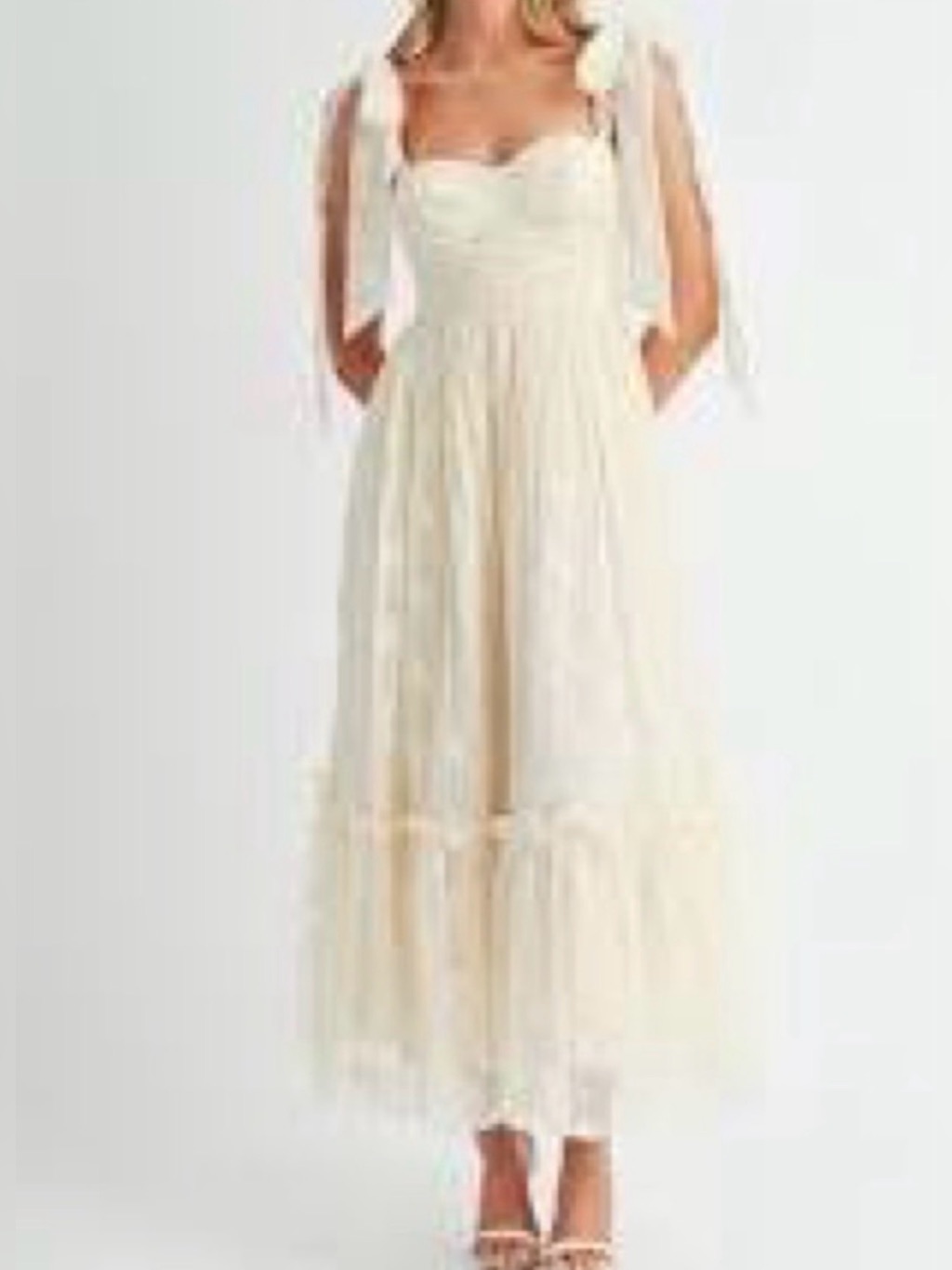 Beautiful Cream Lace Maxi Dress With Tie Shoulder Straps